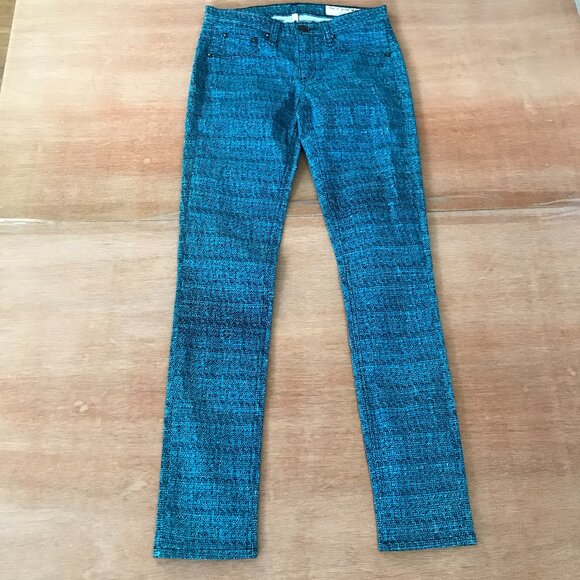 Rag & Bone Legging Jeans Women 24 Blue Tweed Print Mid Rise Pockets Slimming - Picture 1 of 14